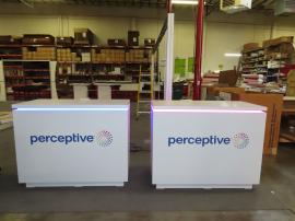 (2) Custom MOD-1596 Laminate Counters with Graphics, LED Accent Lights, and Locking Storage